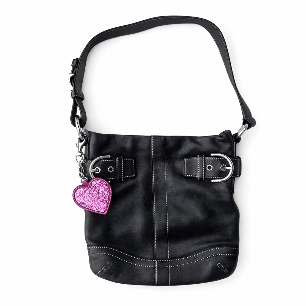 Coach Hot Pink Leather Glitter Heart Keychain - Picture 4 of 4